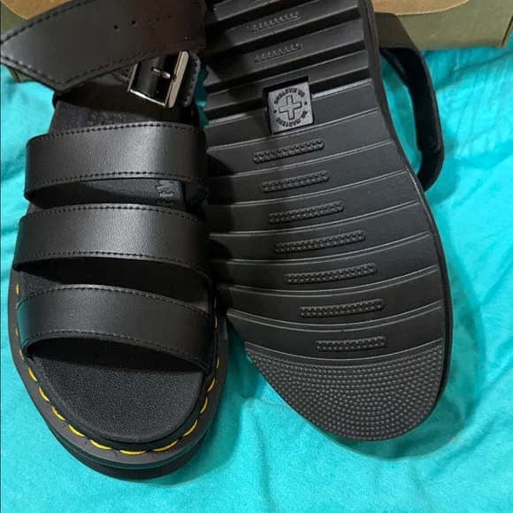 Dr. Martens Black Strappy Sandals with Yellow Accents - Picture 3 of 7